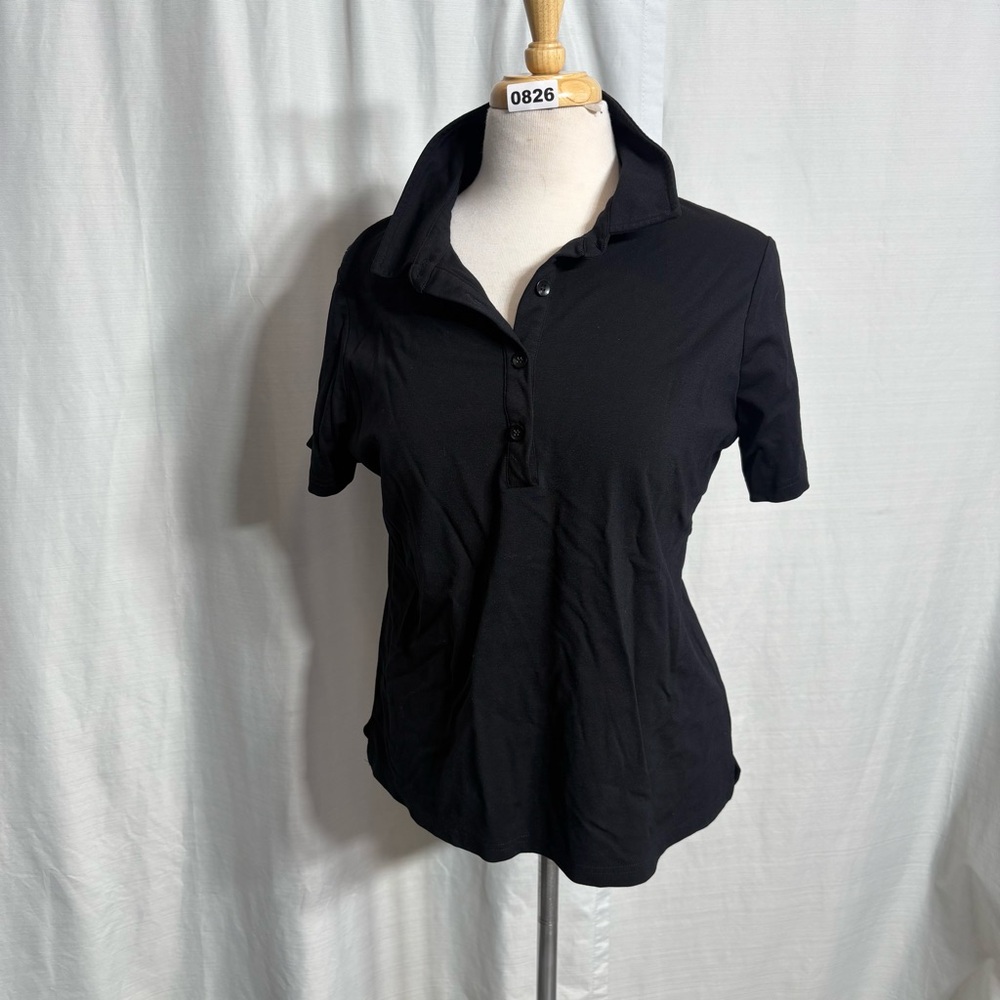 Classic Black Short Sleeve Knit Polo Shirt Large Golf Business Casual